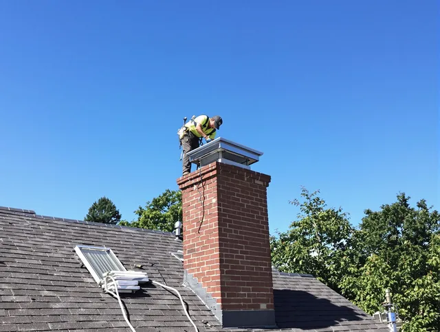 Streetsboro Chimney Sweep technician measuring a chimney cap in Streetsboro, OH