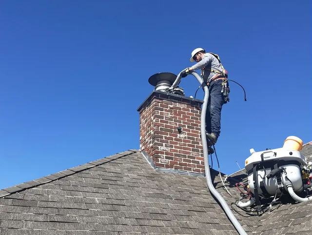 Dedicated Streetsboro Chimney Sweep team member cleaning a chimney in Streetsboro, OH