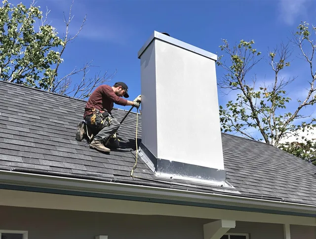 Streetsboro Chimney Sweep team member finishing chimney construction in Streetsboro, OH