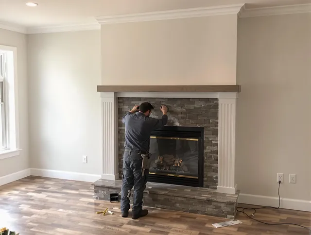 Streetsboro Chimney Sweep finishing a custom fireplace install in Streetsboro, OH